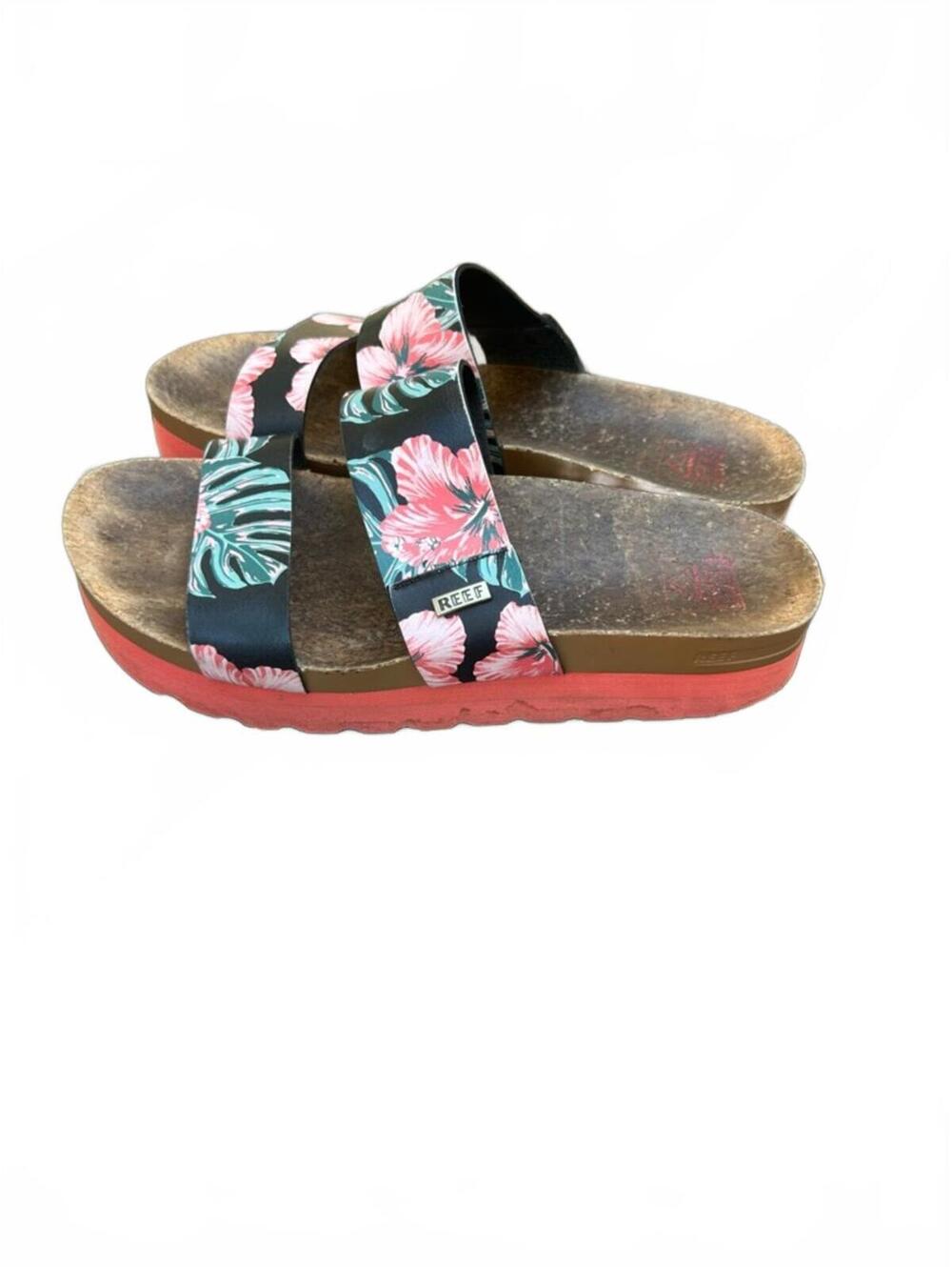 Reef Cushion Vista Hi Coral Hibiscus Floral Platform Slide Sandals | Women’s 8
